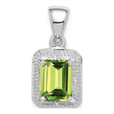 Sterling Silver Peridot & Diamond Emerald-Cut Pendant