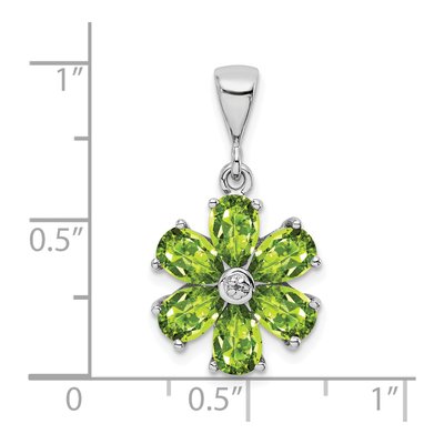 Sterling Silver Peridot & Diamond Flower Pendant – view 4