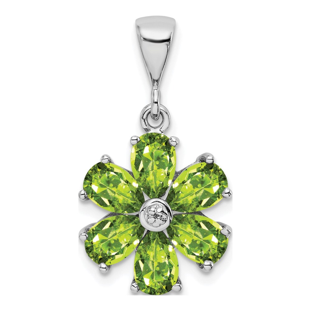 Sterling Silver Peridot & Diamond Flower Pendant