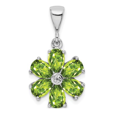 Sterling Silver Peridot & Diamond Flower Pendant