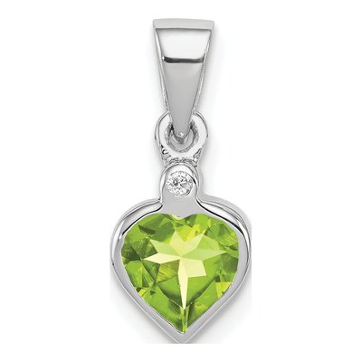 Sterling Silver Peridot & Diamond Heart Pendant