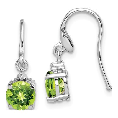 Sterling Silver Peridot & Diamond Wire Dangle Earrings