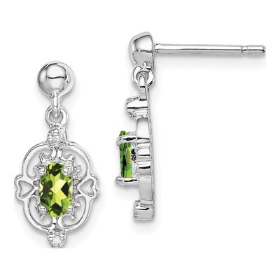 Sterling Silver Peridot & Diamond Dangle Earrings
