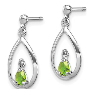 Sterling Silver Peridot & Diamond Pear Dangle Earrings – view 3