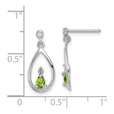 Sterling Silver Peridot & Diamond Pear Dangle Earrings – view 5