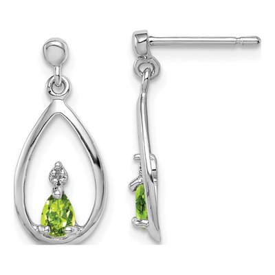 Sterling Silver Peridot & Diamond Pear Dangle Earrings