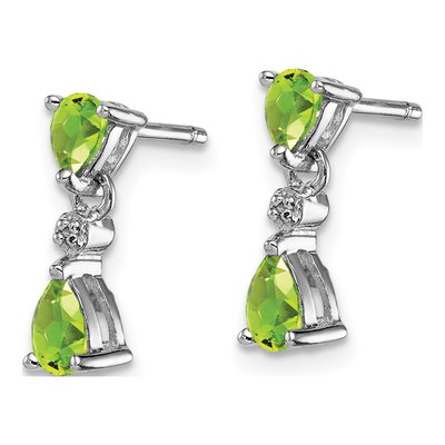 Sterling Silver Peridot & Diamond Pear Dangle Earrings – view 3