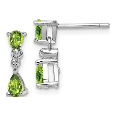 Sterling Silver Peridot & Diamond Pear Dangle Earrings
