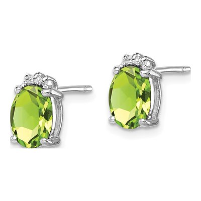 Sterling Silver Peridot & Diamond Oval Stud Earrings – view 3