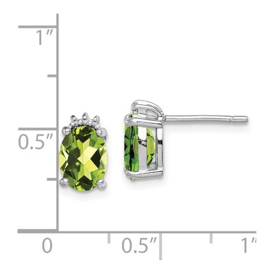 Sterling Silver Peridot & Diamond Oval Stud Earrings – view 5
