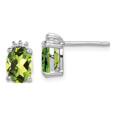 Sterling Silver Peridot & Diamond Oval Stud Earrings