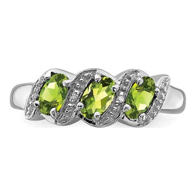 Sterling Silver Peridot & Diamond 3-Stone Ring – view 6