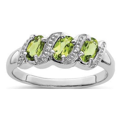 Sterling Silver Peridot & Diamond 3-Stone Ring