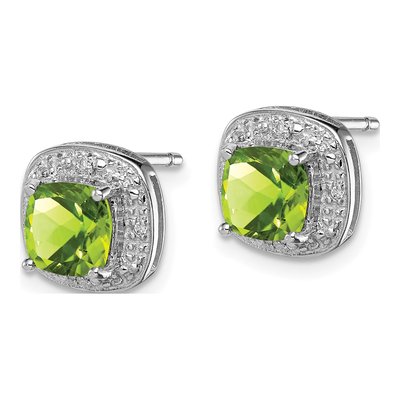 Sterling Silver Cushion Peridot & Diamond Stud Earrings – view 3