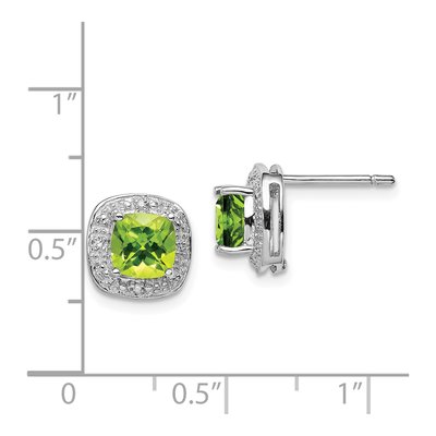 Sterling Silver Cushion Peridot & Diamond Stud Earrings – view 5