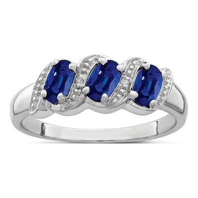 Sterling Silver Sapphire & Diamond Ring