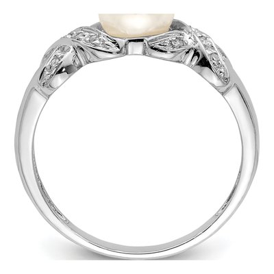Sterling Silver Freshwater Cultured Pearl & Diamond Button Ring – view 2