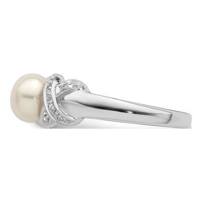 Sterling Silver Freshwater Cultured Pearl & Diamond Button Ring – view 3