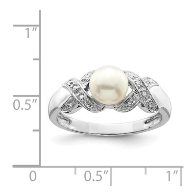 Sterling Silver Freshwater Cultured Pearl & Diamond Button Ring – view 4