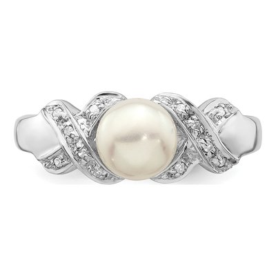 Sterling Silver Freshwater Cultured Pearl & Diamond Button Ring – view 5