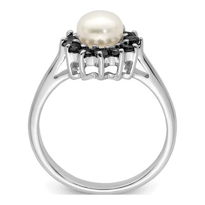 Sterling Silver Sapphire & Freshwater Cultured Pearl Button Ring – view 2