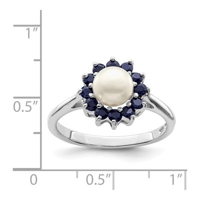 Sterling Silver Sapphire & Freshwater Cultured Pearl Button Ring – view 4