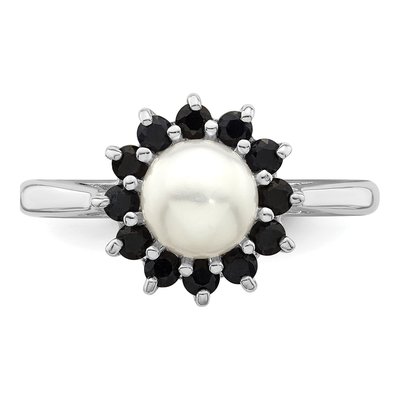Sterling Silver Sapphire & Freshwater Cultured Pearl Button Ring – view 5