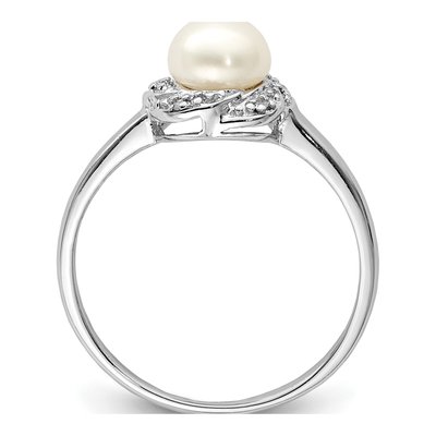 Sterling Silver Freshwater Cultured Pearl & Diamond Button Ring – view 2