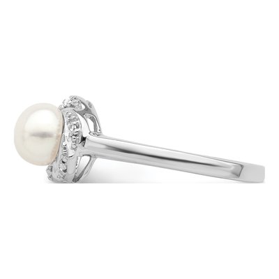 Sterling Silver Freshwater Cultured Pearl & Diamond Button Ring – view 3