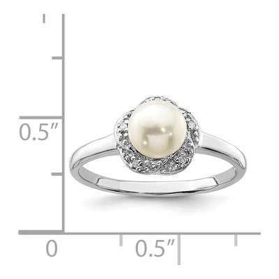 Sterling Silver Freshwater Cultured Pearl & Diamond Button Ring – view 4