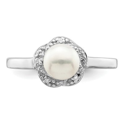 Sterling Silver Freshwater Cultured Pearl & Diamond Button Ring – view 5