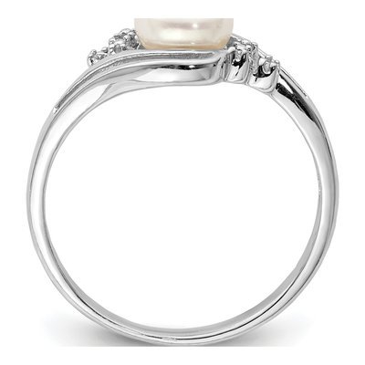 Sterling Silver Freshwater Cultured Pearl & Diamond Button Ring – view 2