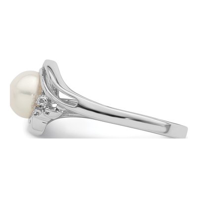 Sterling Silver Freshwater Cultured Pearl & Diamond Button Ring – view 3