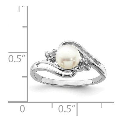 Sterling Silver Freshwater Cultured Pearl & Diamond Button Ring – view 4