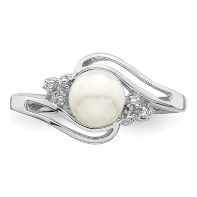 Sterling Silver Freshwater Cultured Pearl & Diamond Button Ring – view 5