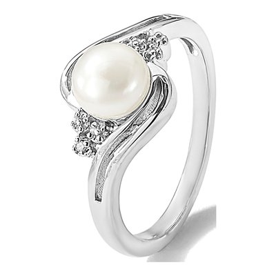 Sterling Silver Freshwater Cultured Pearl & Diamond Button Ring – view 7
