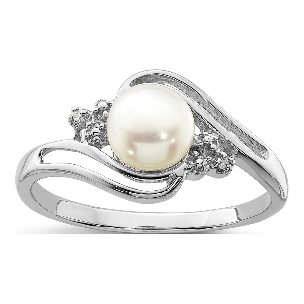 Sterling Silver Freshwater Pearl & Diamond Ring