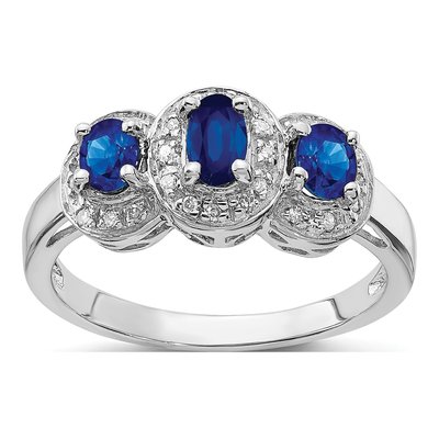 Sterling Silver 1/15 ct tw Sapphire & Diamond Ring