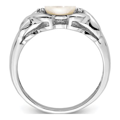 Sterling Silver Freshwater Cultured Pearl & Diamond Button Ring – view 2