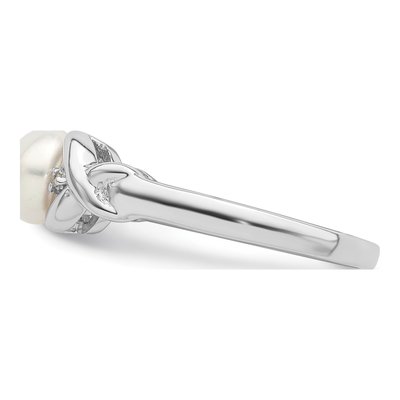 Sterling Silver Freshwater Cultured Pearl & Diamond Button Ring – view 3