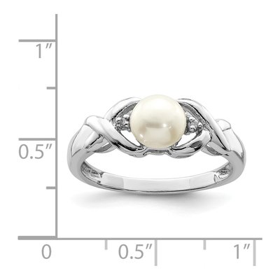 Sterling Silver Freshwater Cultured Pearl & Diamond Button Ring – view 4