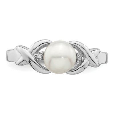 Sterling Silver Freshwater Cultured Pearl & Diamond Button Ring – view 5