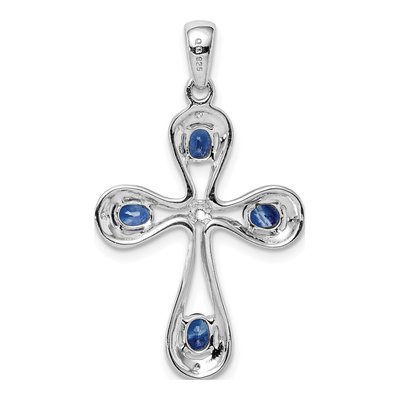 Sterling Silver Sapphire & Diamond Cross Pendant – view 5