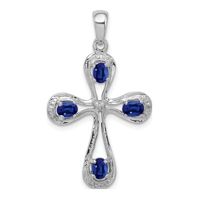 Sterling Silver Sapphire & Diamond Cross Pendant