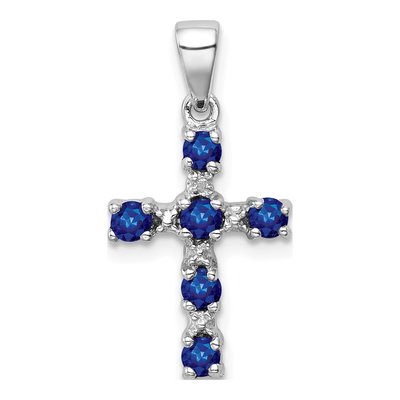 Sterling Silver Sapphire & Diamond Cross Pendant