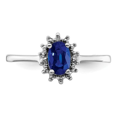 Sterling Silver Sapphire & Diamond Oval Ring – view 6