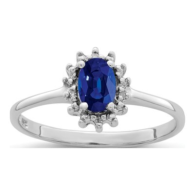 Sterling Silver Sapphire & Diamond Oval Ring