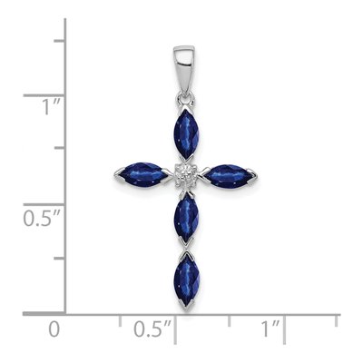 Sterling Silver Sapphire & Diamond Marquise Pendant – view 4