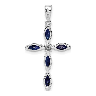 Sterling Silver Sapphire & Diamond Marquise Pendant – view 5