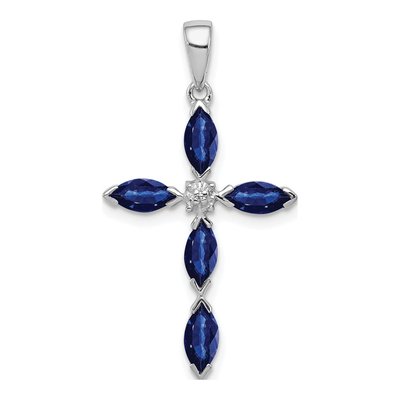 Sterling Silver Sapphire & Diamond Marquise Pendant